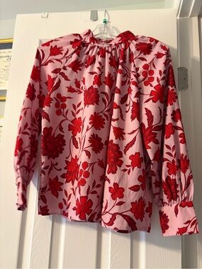 Ann Taylor Pink Blouse with Red Floral Print